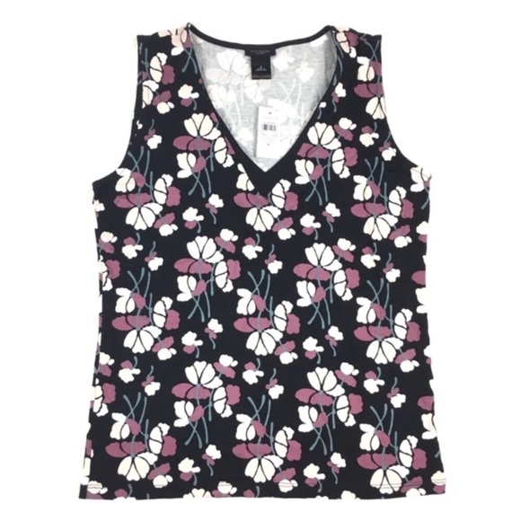ANN TAYLOR Floral Top Flowers Sleeveless Tank Blouse V Neck Stretch Small NWT - Picture 1 of 7